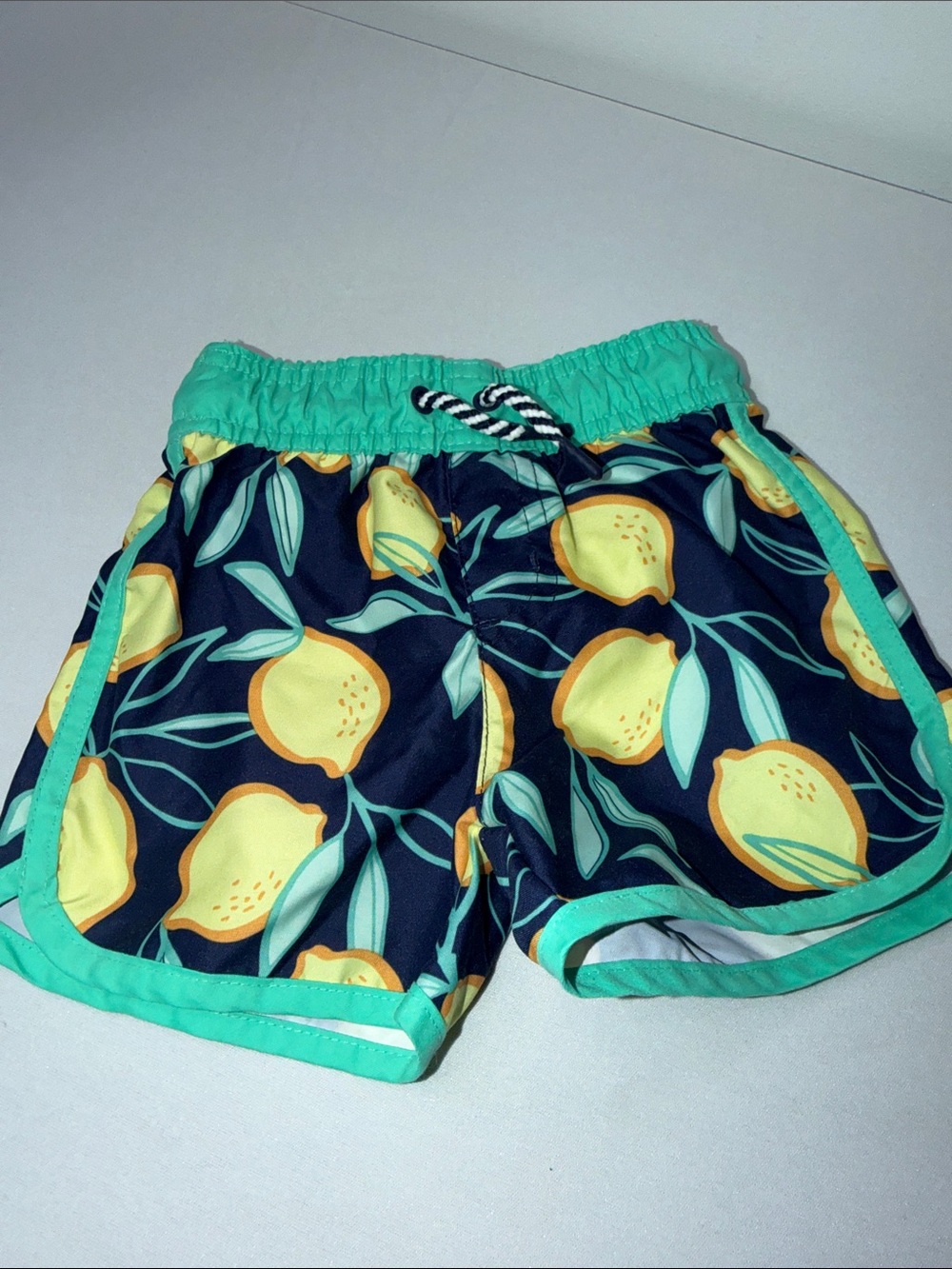 Cat & Jack Navy Lemon Print Swim Shorts with Teal Trim